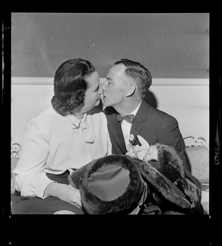 Louise Day Hicks and John Hicks at victory party following School Committee election