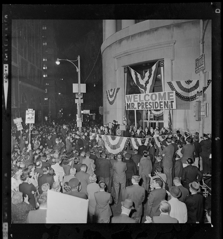President Lyndon Johnson addressing campaign rally in Post Office