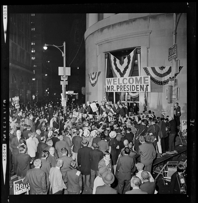 President Lyndon Johnson at campaign rally in Post Office Square ...
