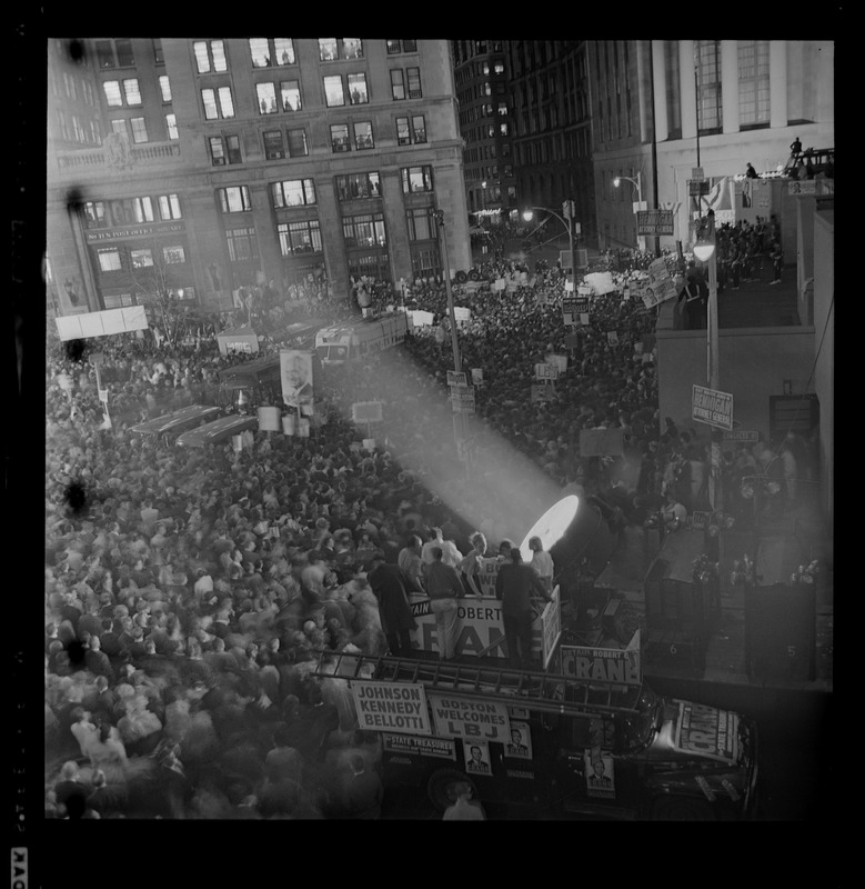 Crowd in Post Office Square for campaign address by President Lyndon
