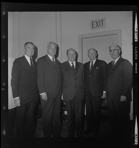 Five unidentified men at the Hotel Somerset for a dinner honoring Congresswoman Margaret Heckler