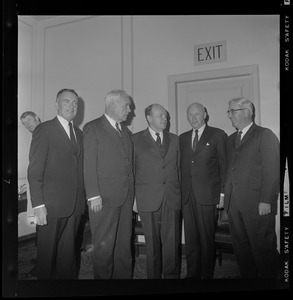Five unidentified men at the Hotel Somerset for a dinner honoring Congresswoman Margaret Heckler