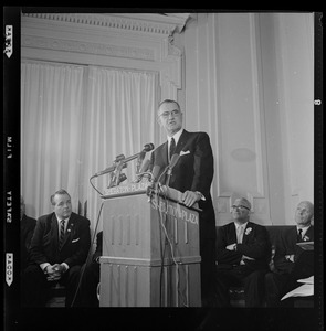 Senator Lyndon Johnson at press conference at Sheraton-Plaza
