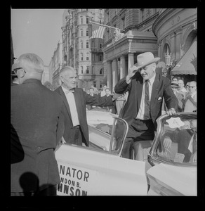 Senator Lyndon Johnson in motorcade through Boston
