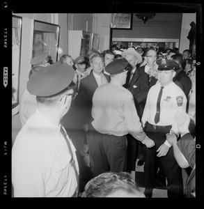 Senator Lyndon Johnson met by crowd at Logan Airport