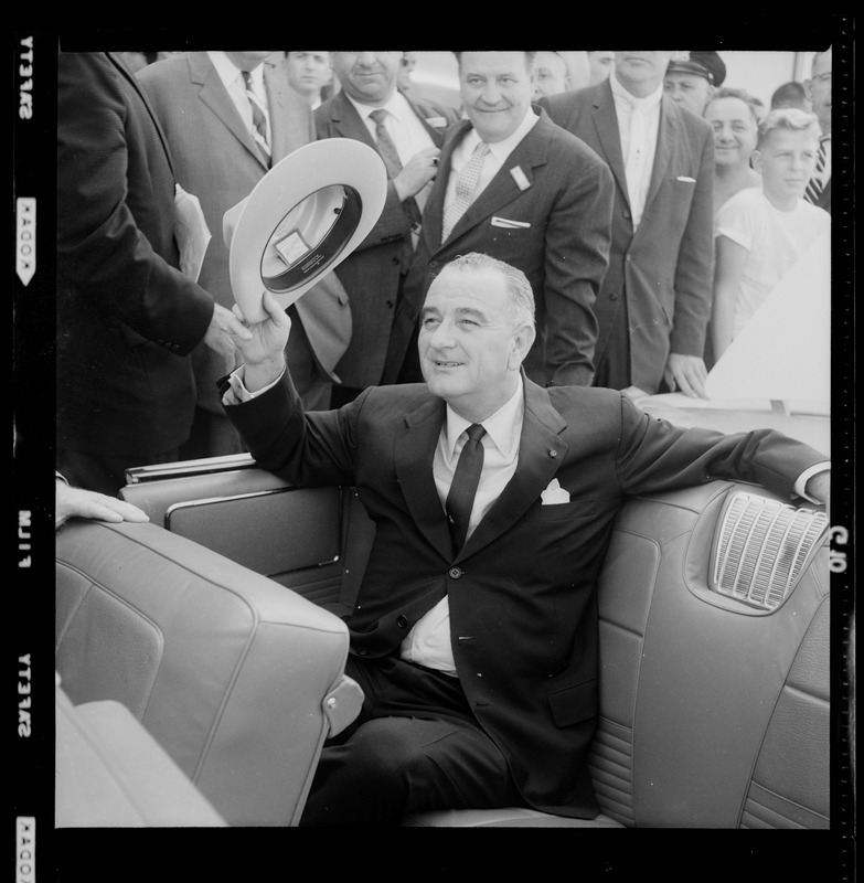 Senator Lyndon Johnson in motorcade through Boston