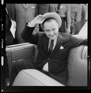 Senator Lyndon Johnson in motorcade through Boston