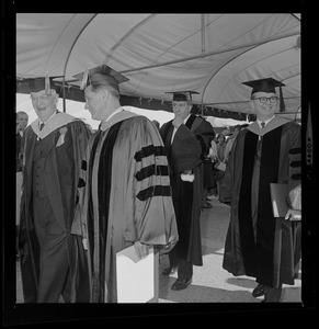 Vannevar Bush, Governor John Volpe, Dr. James R. Killian, Jr., and new MIT President Howard Johnson at Johnson's inauguration