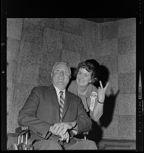 Mayor and Mrs. John F. Collins flash wide smiles of victory after final returns in yesterday's primary election showed Mayor won by a large plurality