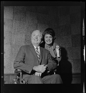 Mayor John F. Collins and Mary Collins smiling after final returns in the primary election showed that he won by a large plurality