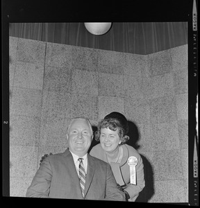 Mayor John F. Collins and Mary Collins smiling after final returns in the primary election showed that he won by a large plurality