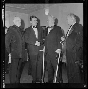Richard Cardinal Cushing, Senator Ted Kennedy, and Mayor John F. Collins and unidentified man at testimonial dinner honoring Collins