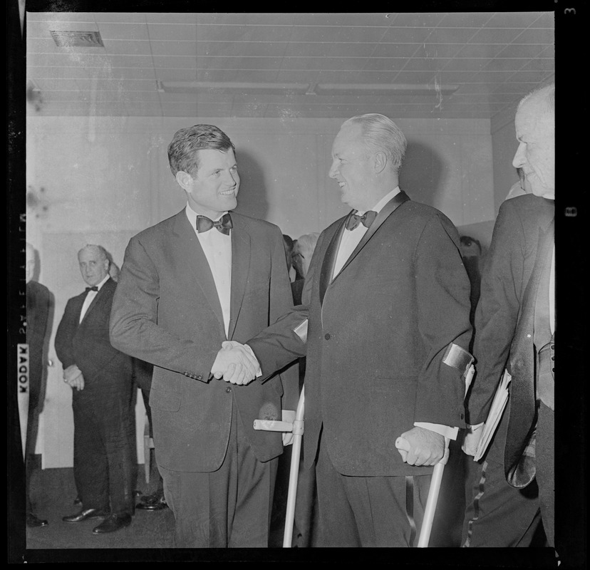 Sen. Ted Kennedy and Boston Mayor John F. Collins at testimonial dinner for Collins