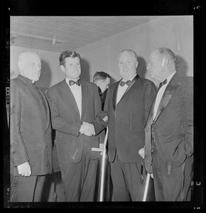 Richard Cardinal Cushing, Senator Ted Kennedy, and Mayor John F. Collins and unidentified man at testimonial dinner honoring Collins