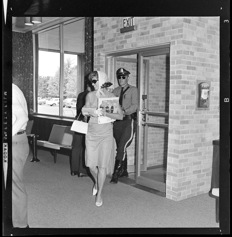 Unidentified woman, possibly a sister of Ted Kennedy, entering Cooley Dickinson Hospital
