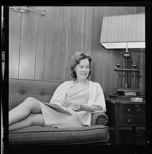 Maureen O'Sullivan lounging on a couch, promoting "The Subject Was Roses" at North Shore Theater