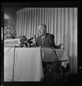 Mayor John F. Collins holding press conference at the Sheraton-Plaza Hotel