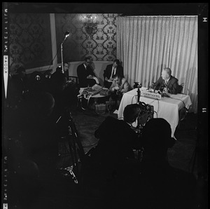 Mayor John F. Collins holding press conference at the Sheraton-Plaza Hotel