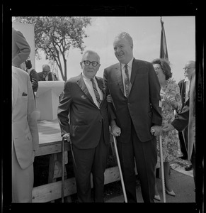 Mayor John F. Collins with unidentified man during the annual Golden Agers picnic at Castle Island