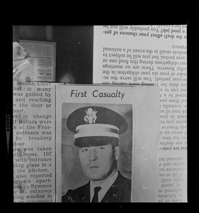 Newspaper clipping with photo of Lt. Joseph X. Grant, Arlington's first casualty in the Vietnam War