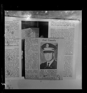Newspaper clipping with photo of Lt. Joseph X. Grant, Arlington's first casualty in the Vietnam War