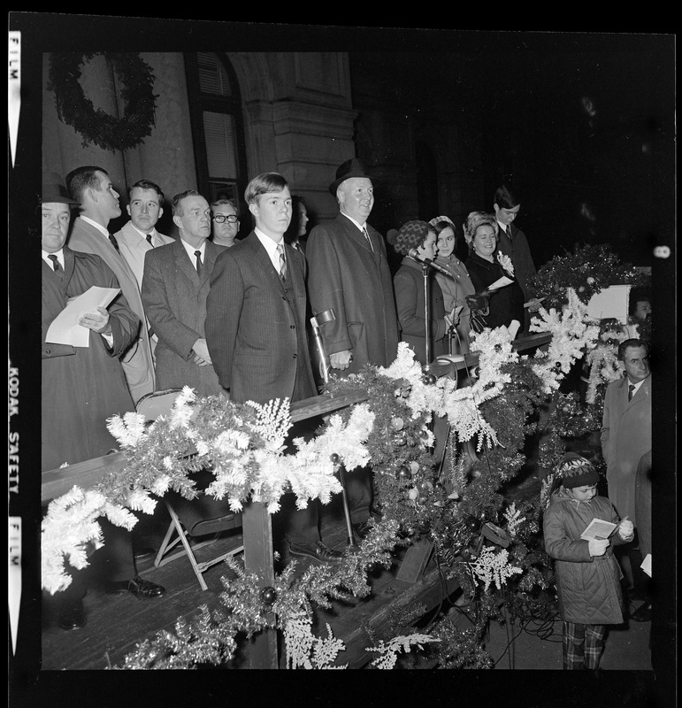 Mayor John F. Collins at City Hall Christmas lighting ceremony