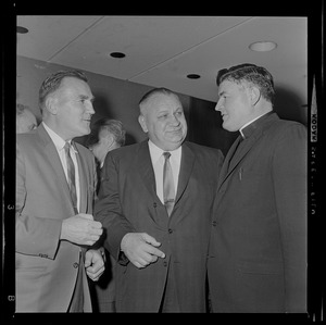 Joe Zabilski and Msgr. George Kerr flank Dr. Ed Molinski at the dinner in honor of the 1941 Boston College Sugar Bowl team at the Sheraton-Boston