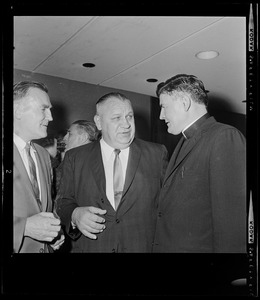 Joe Zabilski and Msgr. George Kerr flank Dr. Ed Molinski at the dinner in honor of the 1941 Boston College Sugar Bowl team at the Sheraton-Boston