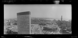 View of Boston from top of Suffolk County Courthouse, looking toward John F. Kennedy Federal Building and City Hall under construction