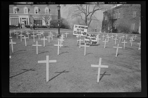 Students at Tufts U. staged a rally on campus after staking down crosses symbolizing the dead in Vietnam