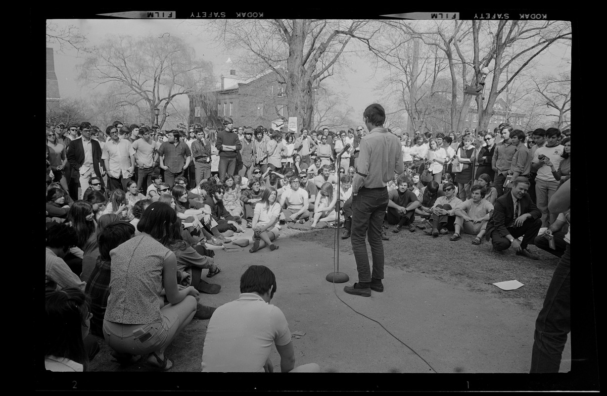 Tufts student addresses fellow students on campus and gives his views