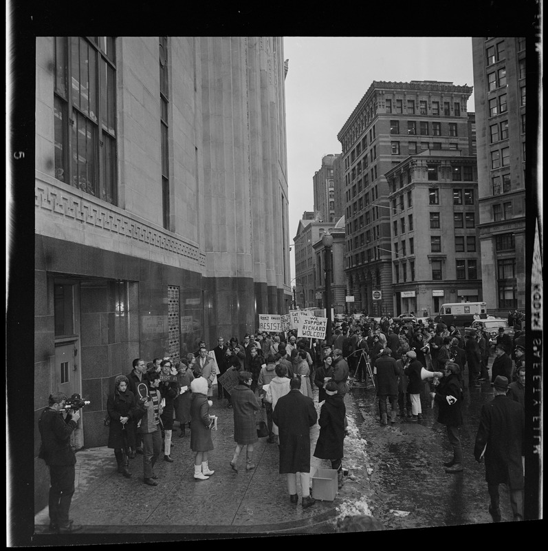 Protesters outside the Federal Building in Boston during arraignment of ...