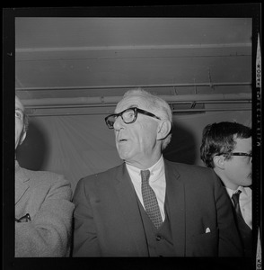 Dr. Benjamin Spock at "Boston Five" press conference at Arlington Street Church