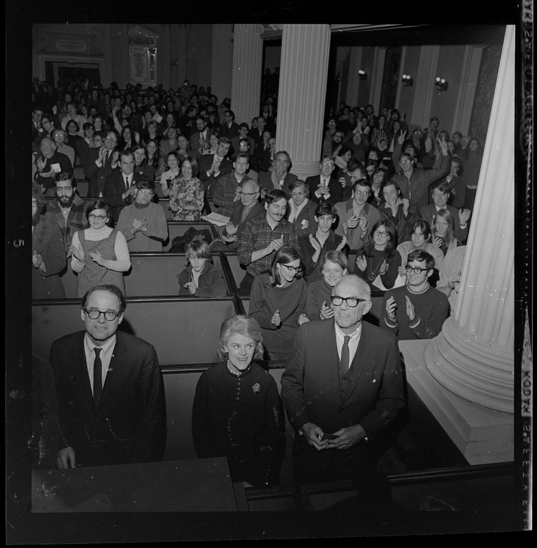 Anti-draft rally at Arlington Street Church, with William Sloane Coffin ...