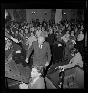 Dr. Benjamin Spock at Arlington Street Church during anti-draft rally