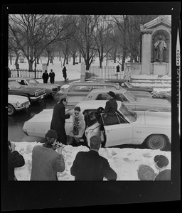 William Sloane Coffin and Dr. Benjamin Spock arriving at Arlington Street Church for anti-draft rally