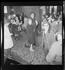 Jane Spock and Dr. Benjamin Spock at the Federal Building in Boston for his arraignment on charges of aiding draft resisters