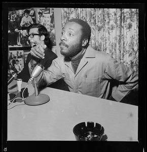 Dick Gregory at press conference at Northeastern University