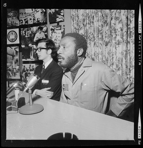 Dick Gregory at press conference at Northeastern University