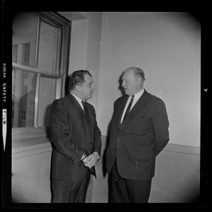 F. Lee Bailey (left) in conference with his client John J. Kelly of Watertown, at Federal Court