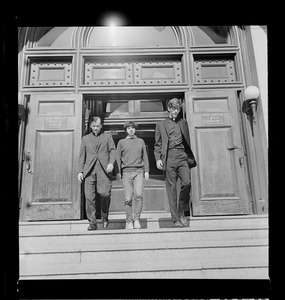 Rev. William Alberts of the Old West Methodist Church on Cambridge St., Boston, Robert Tamkin of Brookline and Rev. Jeffrey McMann of Neo-American Church, (l. to r.) at Boston Municipal Court