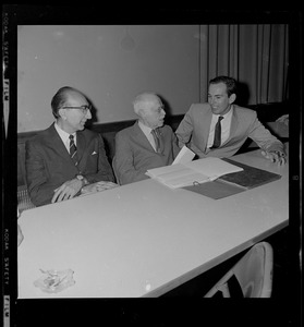 Dr. Michael DeBakey, Dr. Paul Dudley White, and Dr. Christiaan Barnard during symposium at Boston Museum of Science