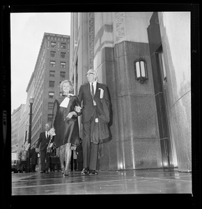Dr. and Mrs. Benjamin Spock arriving to the Federal Building for draft resistance trial