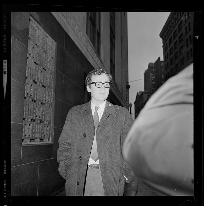 Harvard graduate student Michael Ferber, 23, arrives at Federal Court in Boston for draft trial