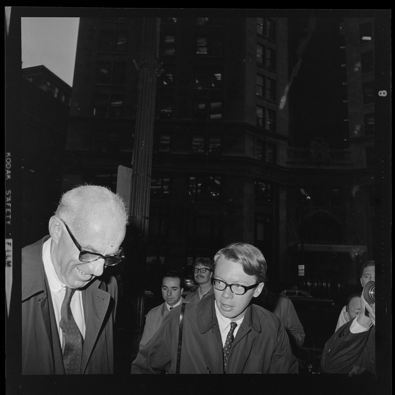 Dr. Benjamin Spock arriving to the Federal Building for draft resistance trial