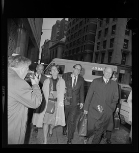 William Sloane Coffin and his sister Margot Lindsey arriving to the Federal Building for draft resistance trial