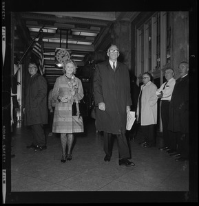 Dr. and Mrs. Benjamin Spock at the Federal Building for the draft trial