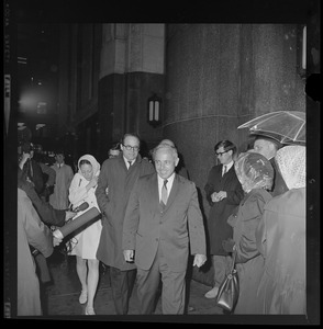 William Sloane Coffin leaving the Federal Building after draft resistance trial