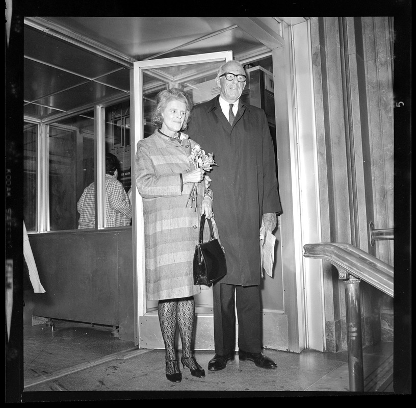 Dr. and Mrs. Benjamin Spock at the Federal Building for the draft trial