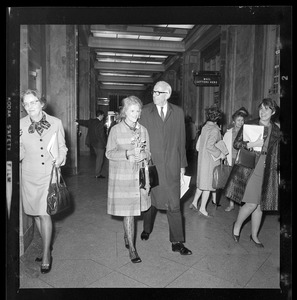 Dr. and Mrs. Benjamin Spock at the Federal Building for the draft trial